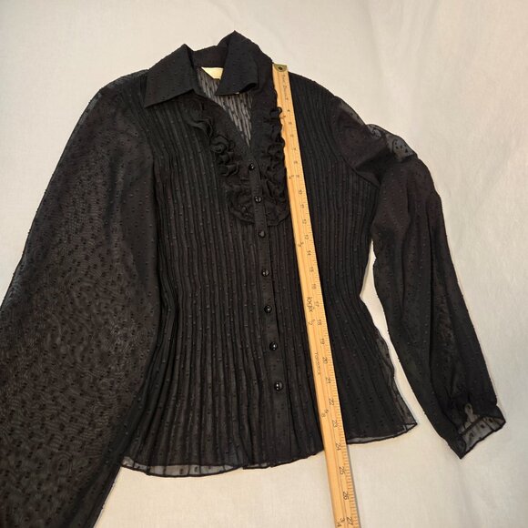 Vintage NEW YORK CITY D. Boho Y2K Black Sheer Pleated Ruffle Shirt Top Size M. - Picture 14 of 16